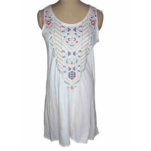 JOHNNY WAS BOHO EMBROIDERED NECK SHARK BITE DRESS